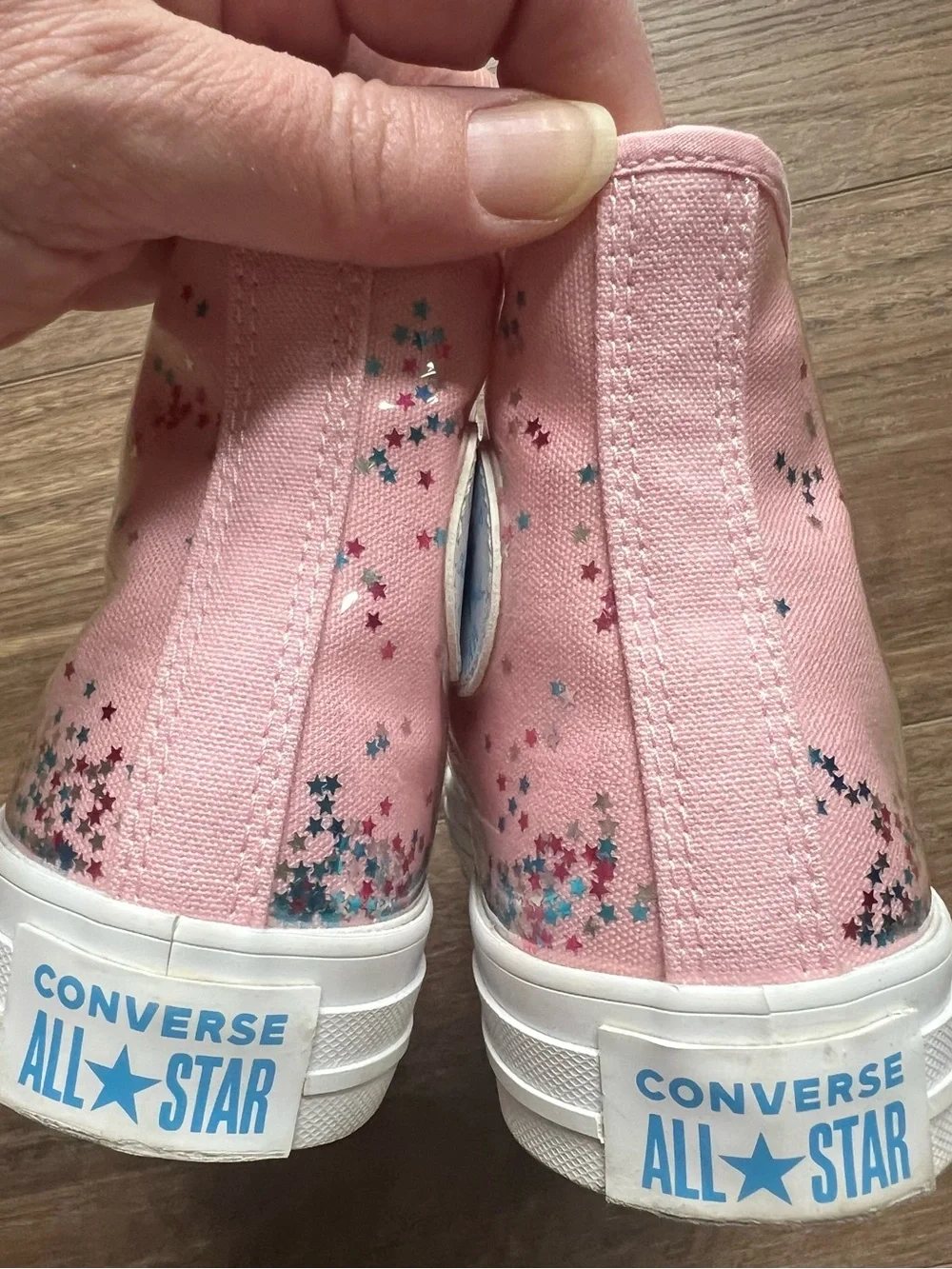 Converse Pink with Star Glitter Confetti High Top Sneakers big girls size 3.5